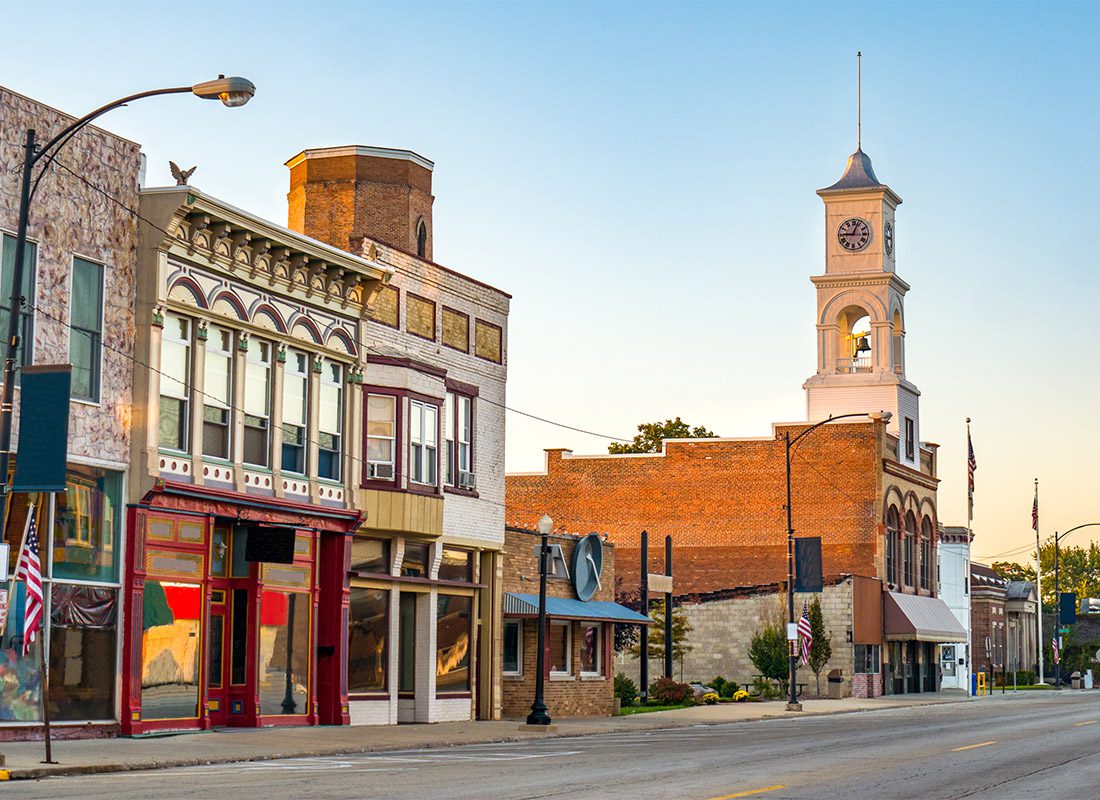 Springfield, TN - Street View of a Main Street in a Small Town During Sunset